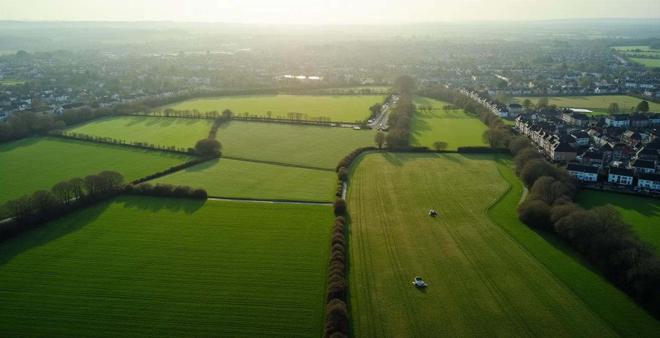 Vue aérienne montrant différents types de terrains avec leurs contraintes
